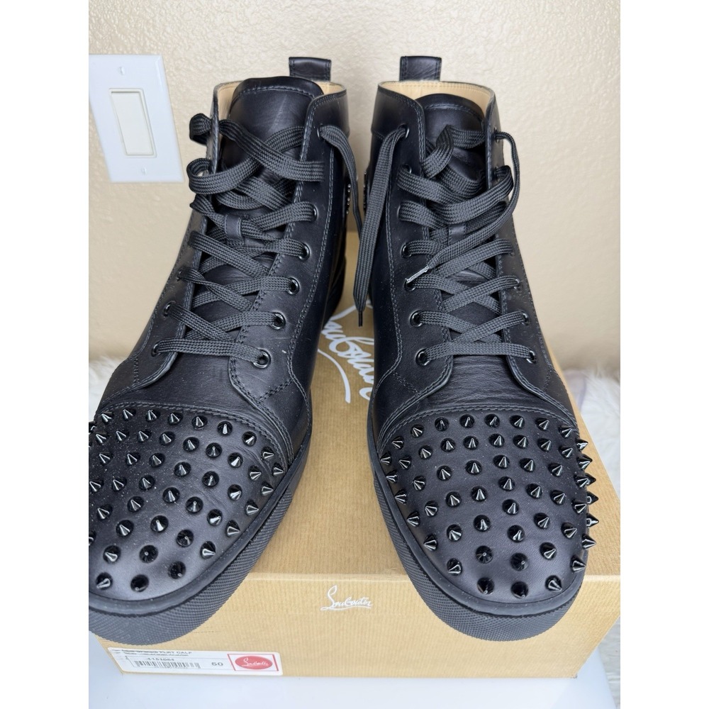 Christian Louboutin Louis Flat Calf‎ Black Spiked High Top Sneakers EU 49